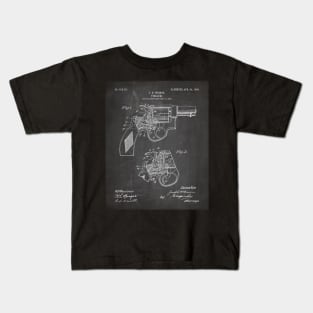 Hand Gun Revolver Patent - Gun Loving Self Defense Art - Black Chalkboard Kids T-Shirt